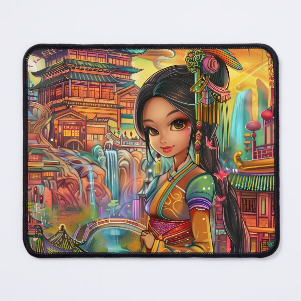 Item preview, Colorful ancient palace with woman in traditional attire designed and sold by Artessie.