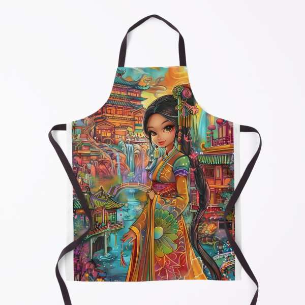 Item preview, Colorful ancient palace with woman in traditional attire designed and sold by Artessie.