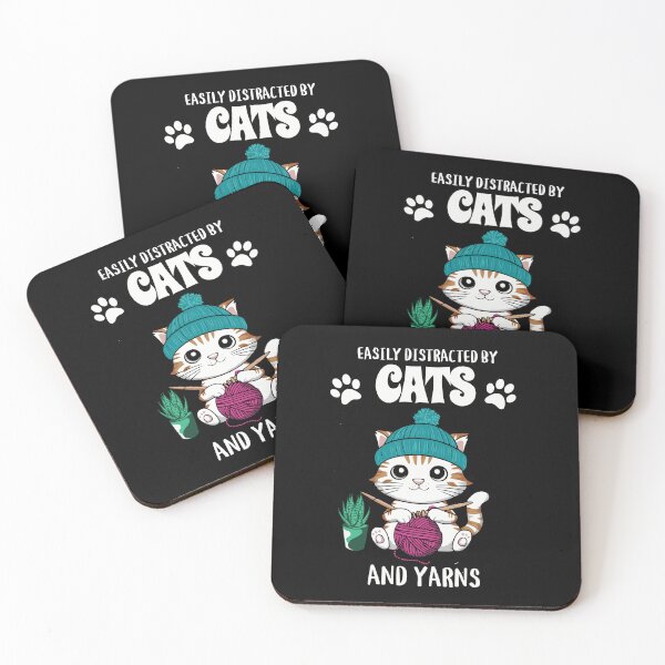 Item preview, Easily Distracted By Cats & Yarns Cute Knitting Cat designed and sold by Hananiah Merch.