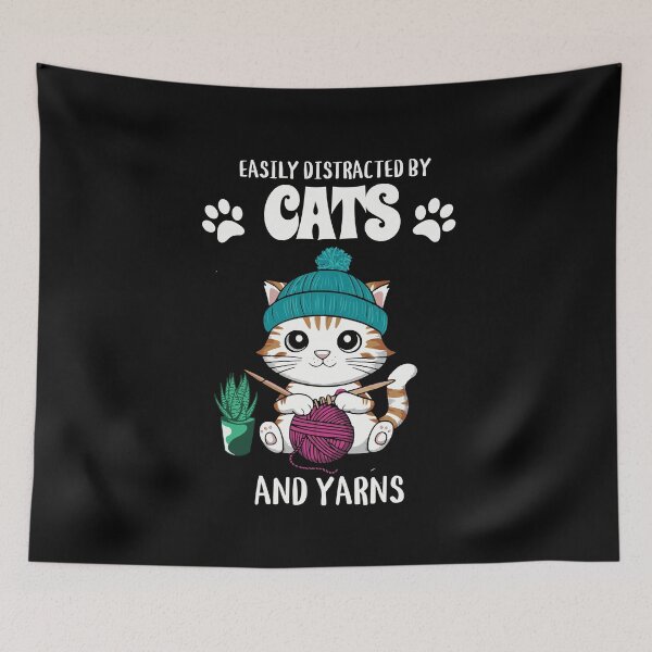 Item preview, Easily Distracted By Cats & Yarns Cute Knitting Cat designed and sold by Hananiah Merch.