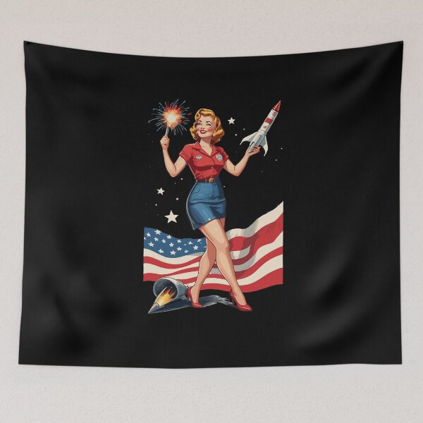 Item preview, Vintage PinUp Girl Retro Art American Flag designed and sold by LuminOrb.