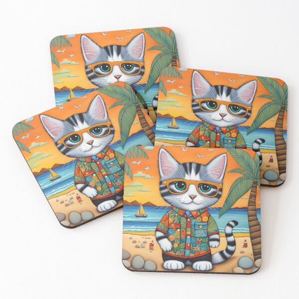 Item preview, Folk Art Kitten wearing Bermuda shorts and shirt designed and sold by Colin Bentham.