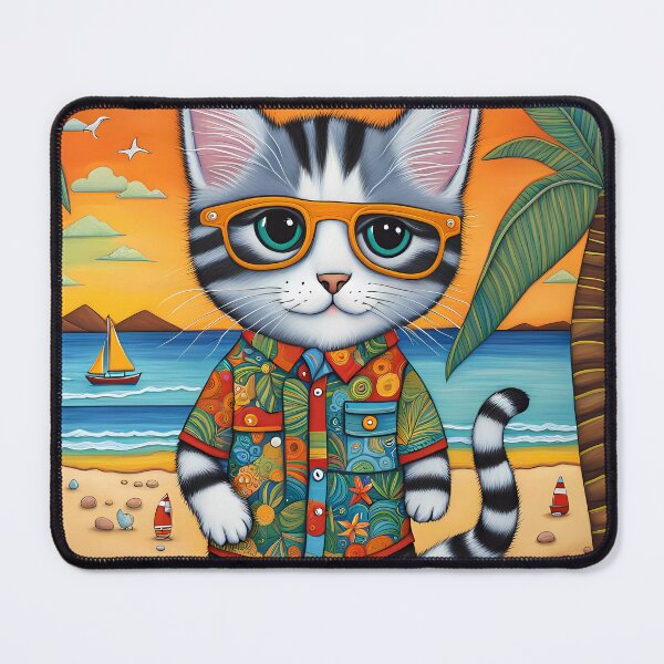 Item preview, Folk Art Kitten wearing Bermuda shorts and shirt designed and sold by Colin Bentham.