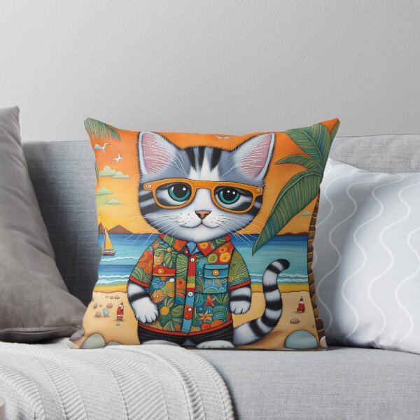 Item preview, Folk Art Kitten wearing Bermuda shorts and shirt designed and sold by Colin Bentham.