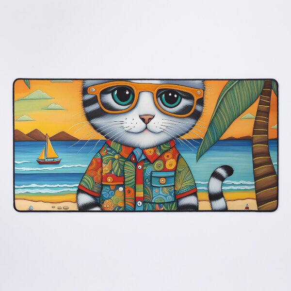 Item preview, Folk Art Kitten wearing Bermuda shorts and shirt designed and sold by Colin Bentham.