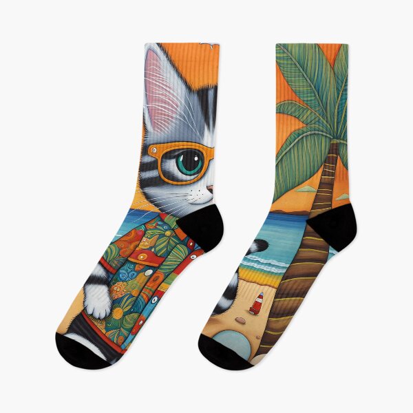 Item preview, Folk Art Kitten wearing Bermuda shorts and shirt designed and sold by Colin Bentham.