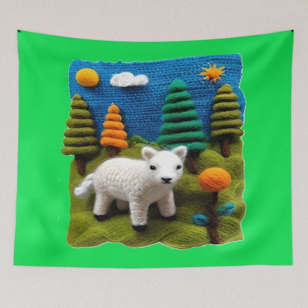 Item preview, Textile Meadow Artwork with Sheep designed and sold by merve02shop.