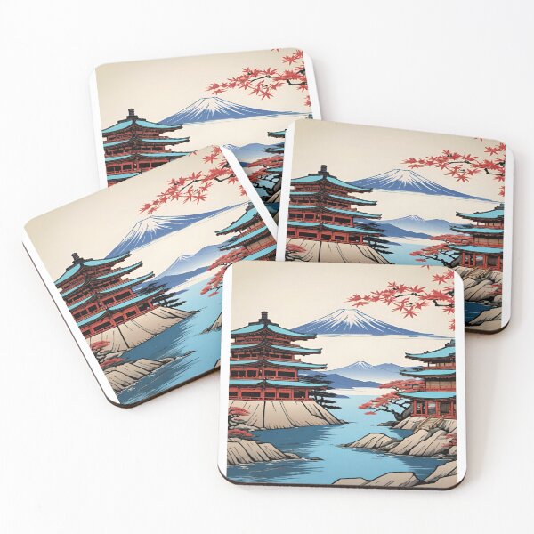 Item preview, Tranquil Pagodas by Mount Fuji designed and sold by merve02shop.