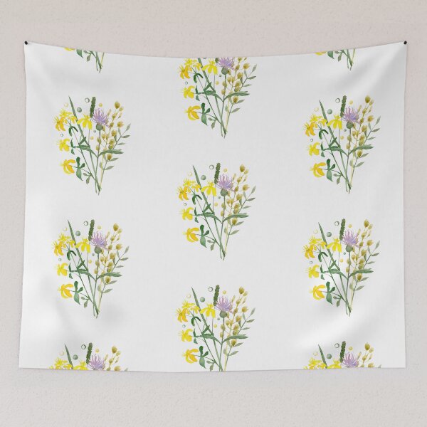 Item preview, Watercolor composition with wildflowers and branches of grass on white background. Hand-drawn illustration	 designed and sold by TanyaKremen.