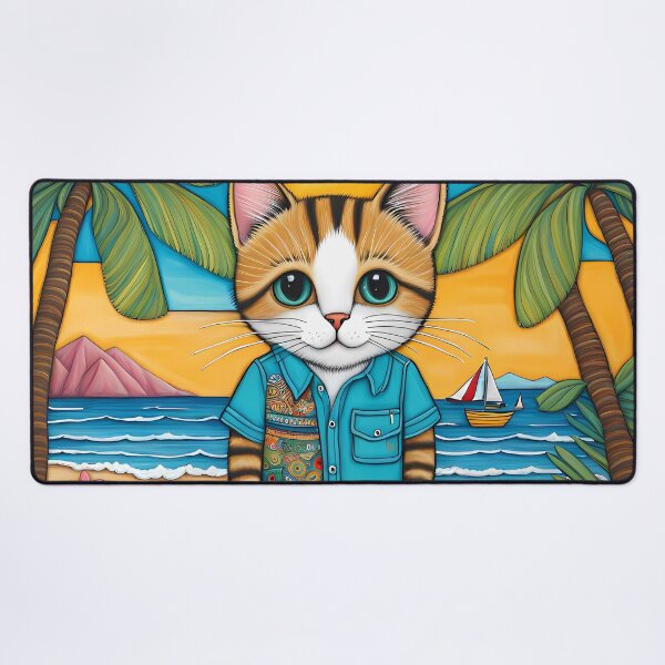 Item preview, Folk Art Kitten wearing Bermuda shorts and shirt designed and sold by Colin Bentham.