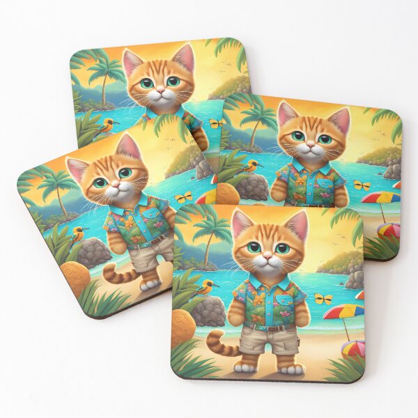 Item preview, Folk Art Kitten wearing Bermuda shorts and shirt designed and sold by Colin Bentham.