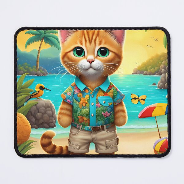 Item preview, Folk Art Kitten wearing Bermuda shorts and shirt designed and sold by Colin Bentham.