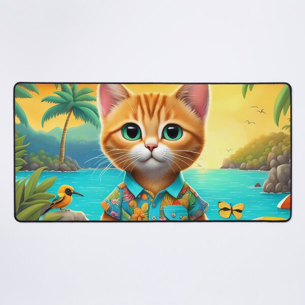 Item preview, Folk Art Kitten wearing Bermuda shorts and shirt designed and sold by Colin Bentham.