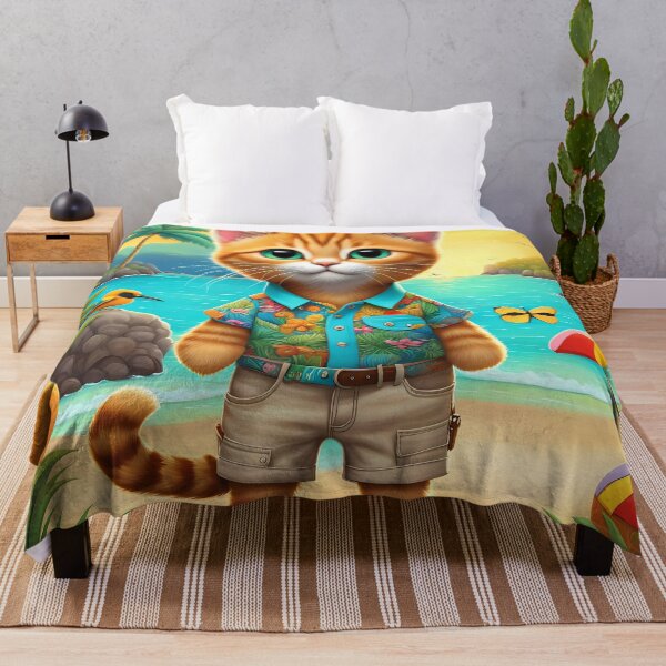 Item preview, Folk Art Kitten wearing Bermuda shorts and shirt designed and sold by Colin Bentham.