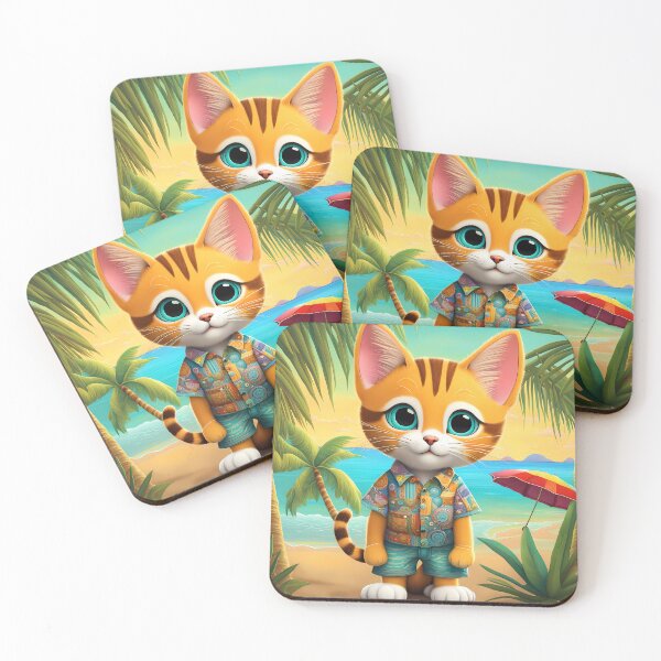 Item preview, Folk Art Kitten wearing Bermuda shorts and shirt designed and sold by Colin Bentham.