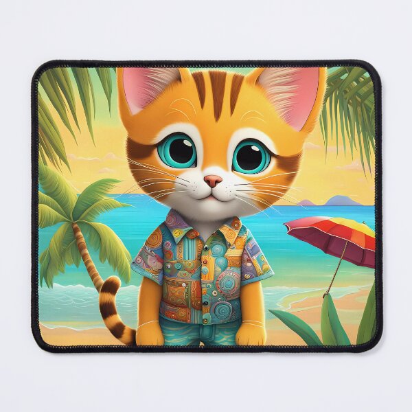 Item preview, Folk Art Kitten wearing Bermuda shorts and shirt designed and sold by Colin Bentham.