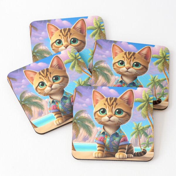 Item preview, Folk Art Kitten wearing Bermuda shorts and shirt designed and sold by Colin Bentham.