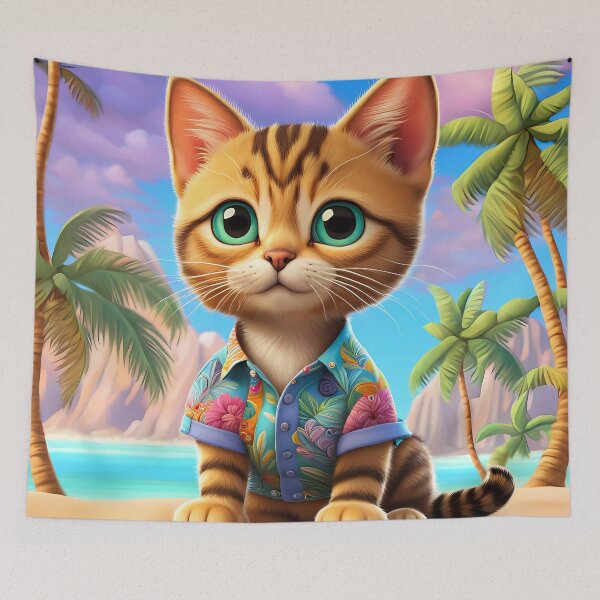 Item preview, Folk Art Kitten wearing Bermuda shorts and shirt designed and sold by Colin Bentham.