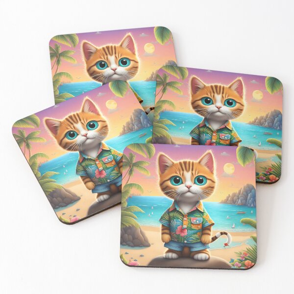 Item preview, Folk Art Kitten wearing Bermuda shorts and shirt designed and sold by Colin Bentham.