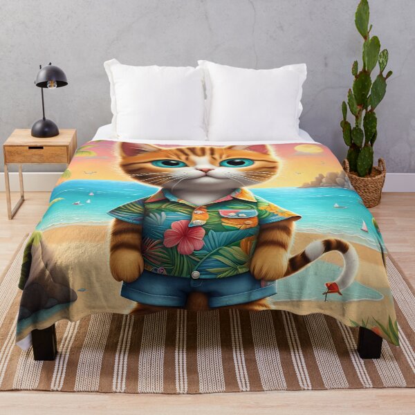 Item preview, Folk Art Kitten wearing Bermuda shorts and shirt designed and sold by Colin Bentham.