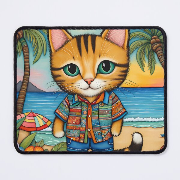 Item preview, Folk Art Kitten wearing Bermuda shorts and shirt designed and sold by Colin Bentham.