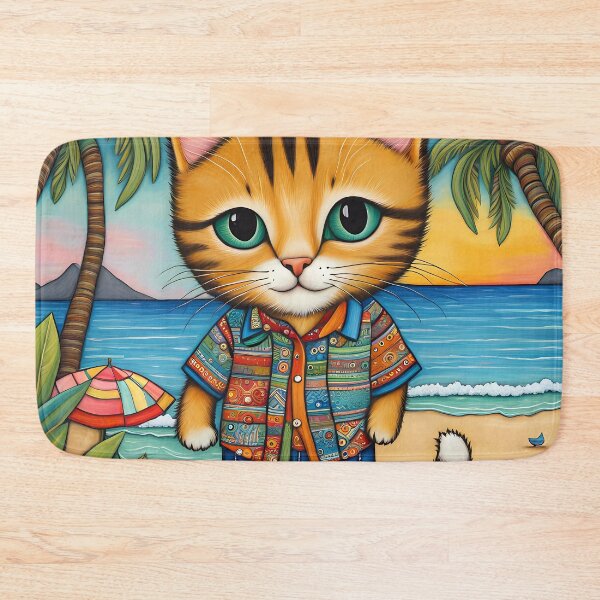 Item preview, Folk Art Kitten wearing Bermuda shorts and shirt designed and sold by Colin Bentham.