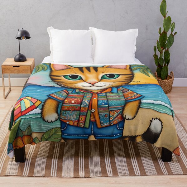 Item preview, Folk Art Kitten wearing Bermuda shorts and shirt designed and sold by Colin Bentham.
