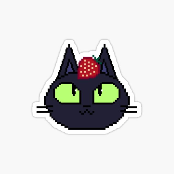 Pixel Black Cat with Strawberry Sticker
