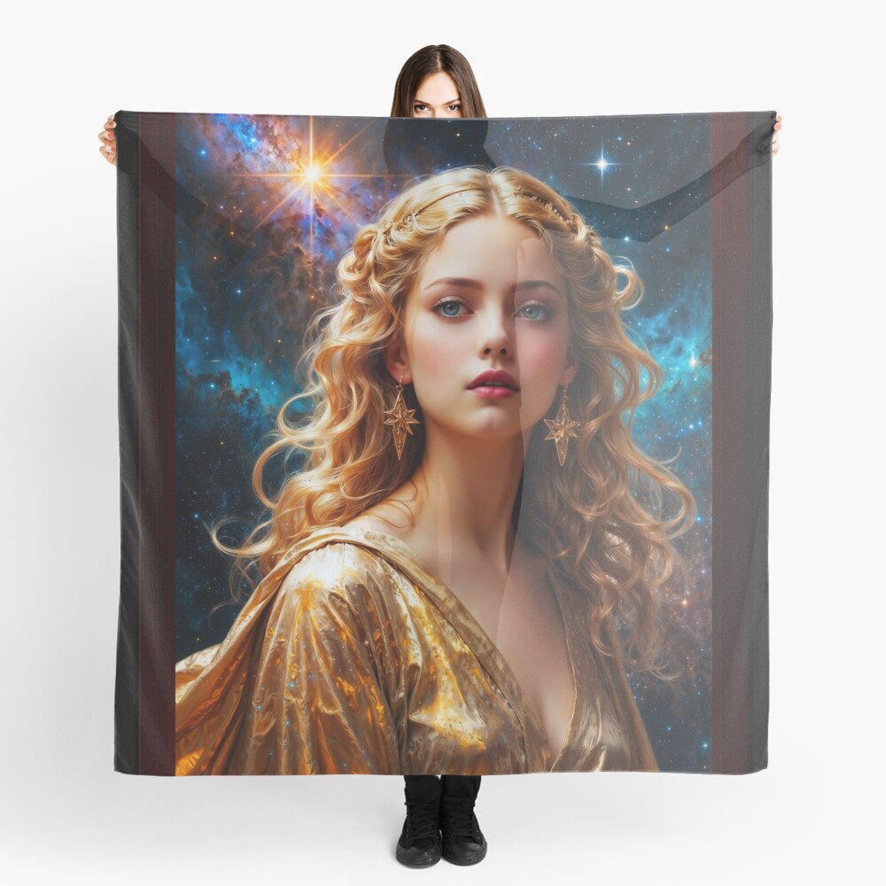 Calliope Muse De La Poesie Adorned By The Stars Of Heaven Alluring AI Concept Art by Xzendor7 Decorative Art Print Ladies Scarf