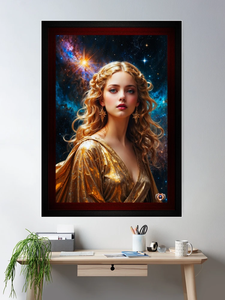 Calliope Muse De La Poesie Adorned By The Stars Of Heaven Alluring AI Concept Art by Xzendor7 Room Decor Poster Art Print
