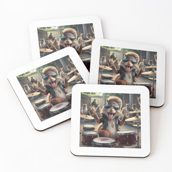 Item preview, Funny Rock style cartoon squirrel playing drums designed and sold by Trendy Treasures.