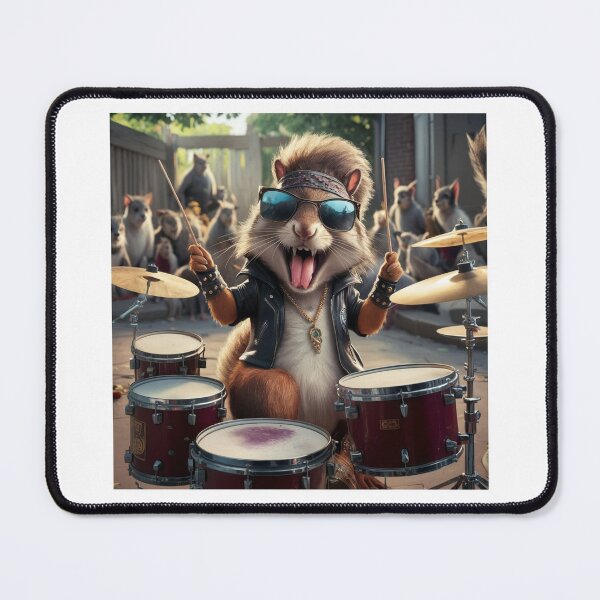Item preview, Funny Rock style cartoon squirrel playing drums designed and sold by Trendy Treasures.