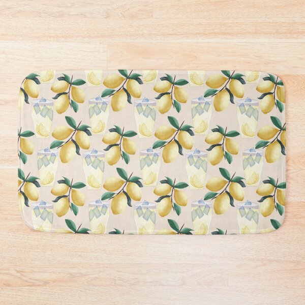 Item preview, Painterly lemons and a glass of lemonade with ice cubes on a light beige background with a linen texture - light neutral designed and sold by JasmineGDesigns.