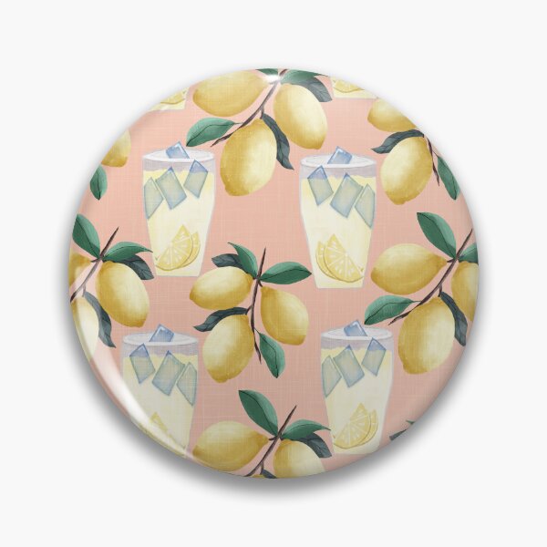 Item preview, Painterly lemons and a glass of lemonade with ice cubes on a peach background with a linen texture designed and sold by JasmineGDesigns.