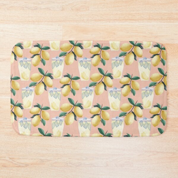Item preview, Painterly lemons and a glass of lemonade with ice cubes on a peach background with a linen texture designed and sold by JasmineGDesigns.