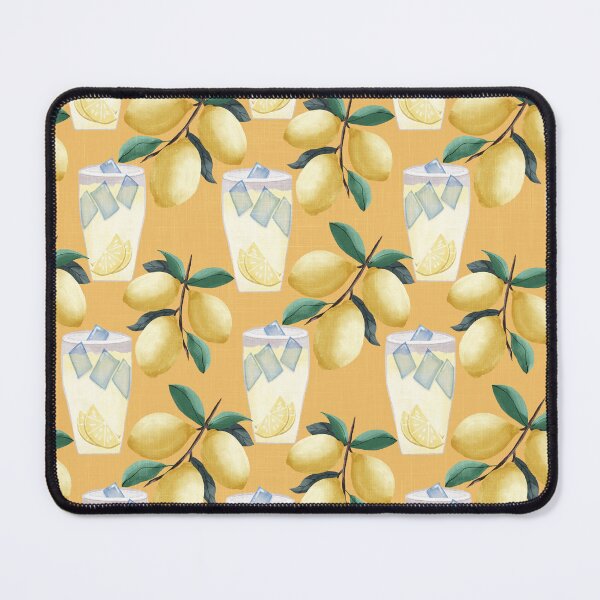 Item preview, Copy of Painterly lemons and a glass of lemonade with ice cubes on a yellow orange background with a linen texture designed and sold by JasmineGDesigns.
