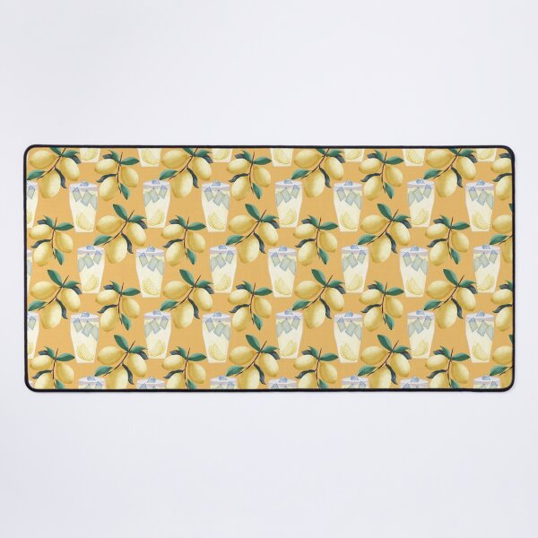 Item preview, Copy of Painterly lemons and a glass of lemonade with ice cubes on a yellow orange background with a linen texture designed and sold by JasmineGDesigns.