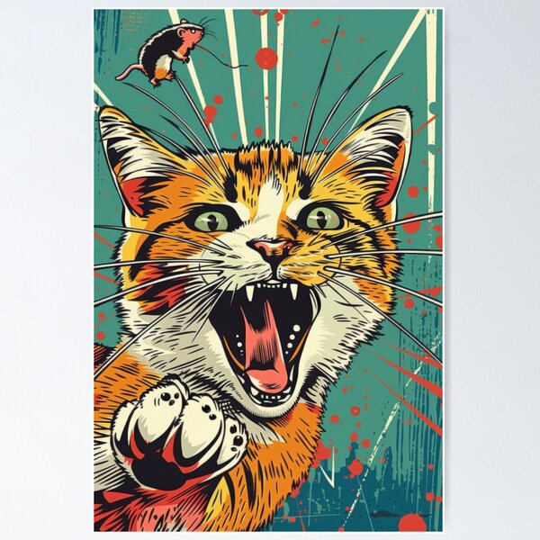 Item preview, Pop Art Illustration of Cat Ready to Attack Mouse designed and sold by Piotrek0001.