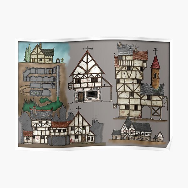 Inkwork Fantasy Structures (in colour) Poster