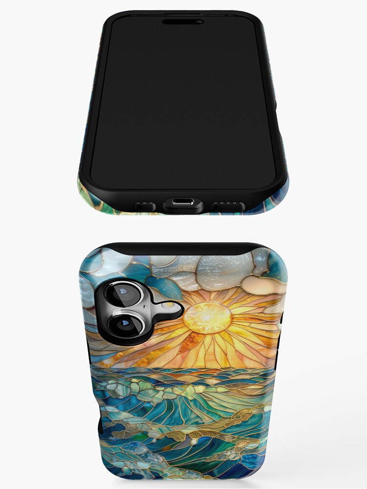 Whimsical Sunset Ocean: Stained Glass Mosaic iPhone Case