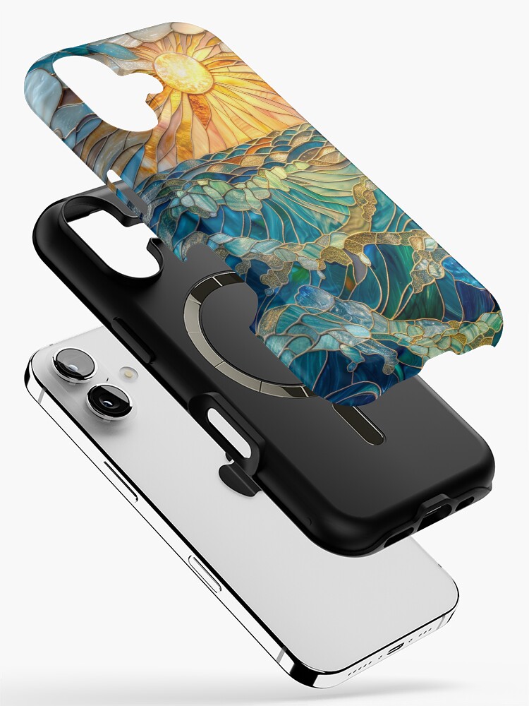 Whimsical Sunset Ocean: Stained Glass Mosaic iPhone Case