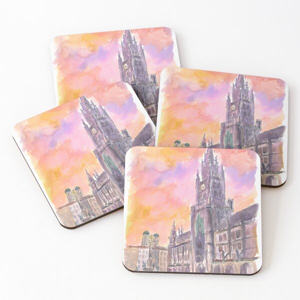 Item preview, Munich's Marienplatz with Town hall, Frauenkirche and a Flaming Sky designed and sold by artshop77.