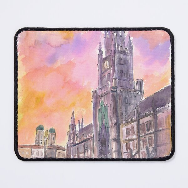 Item preview, Munich's Marienplatz with Town hall, Frauenkirche and a Flaming Sky designed and sold by artshop77.