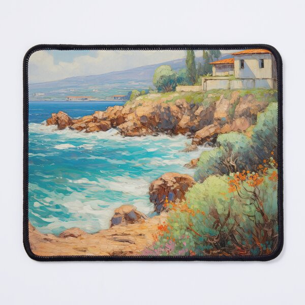 Item preview, House on cliffs and rough ocean with cliffs - Acrylic landscape painting designed and sold by TheArtistOf2022.
