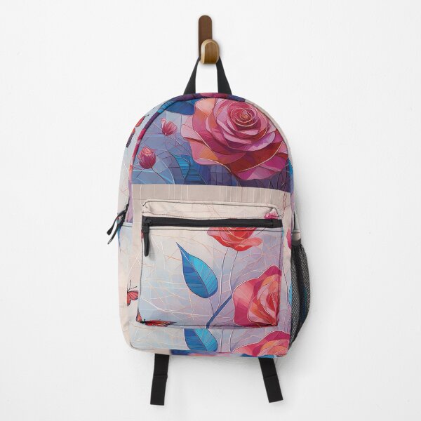 Item preview, Vintage flowers and butterflies in watercolour mosaic style 2, pink and blue roses, beautiful wildflower floral garden designed and sold by navitalidesign.