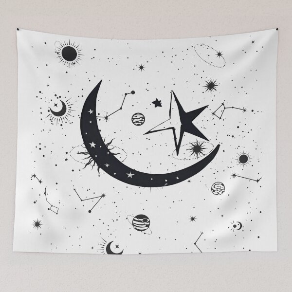 Item preview, Black and White Night: Moon and Stars | witchy |starry night designed and sold by FitEnvy.
