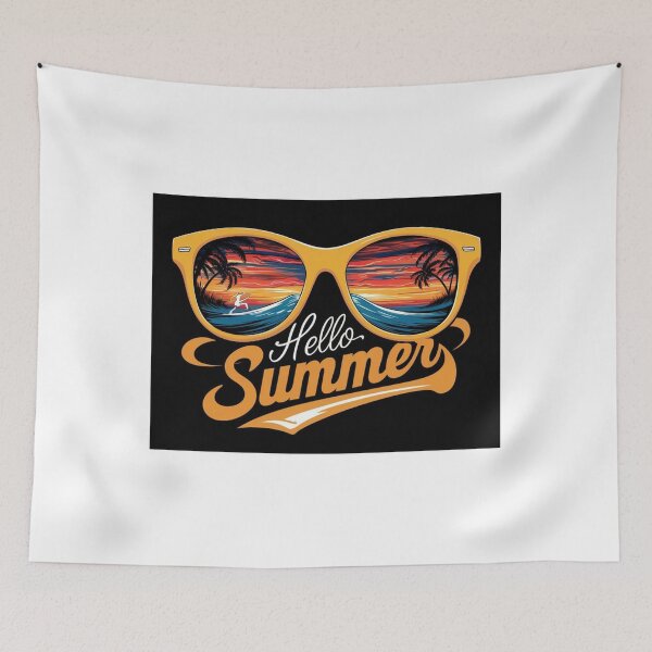 Item preview, Retro Summer Vibes: Sunglasses Reflecting Beach Scene with Hello Summer Typography designed and sold by Colorful-Garden.