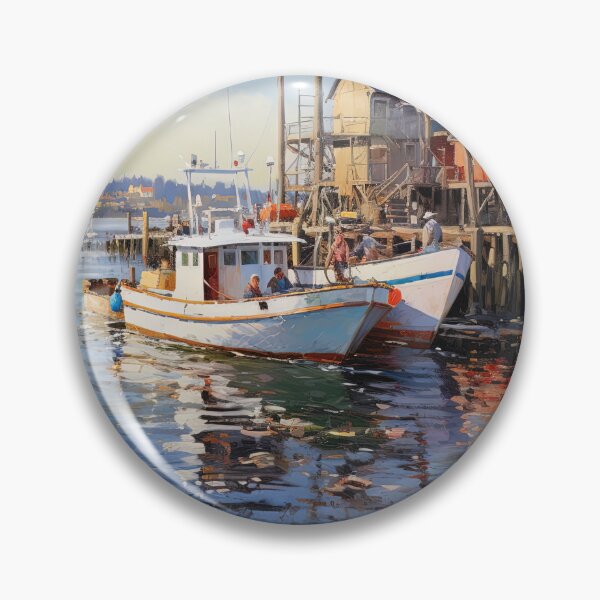Item preview, Old boats in harbor at sunrise - Acrylic landscape painting designed and sold by TheArtistOf2022.