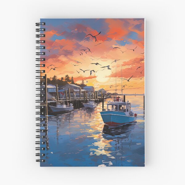 Item preview, Old boats in harbor at sunrise - Acrylic landscape painting designed and sold by TheArtistOf2022.