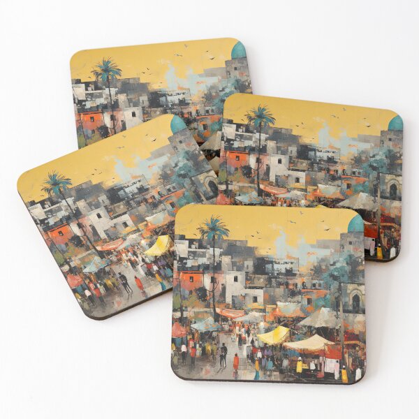 Item preview, Colorful Arabic market and houses in town - Ink landscape painting designed and sold by TheArtistOf2022.